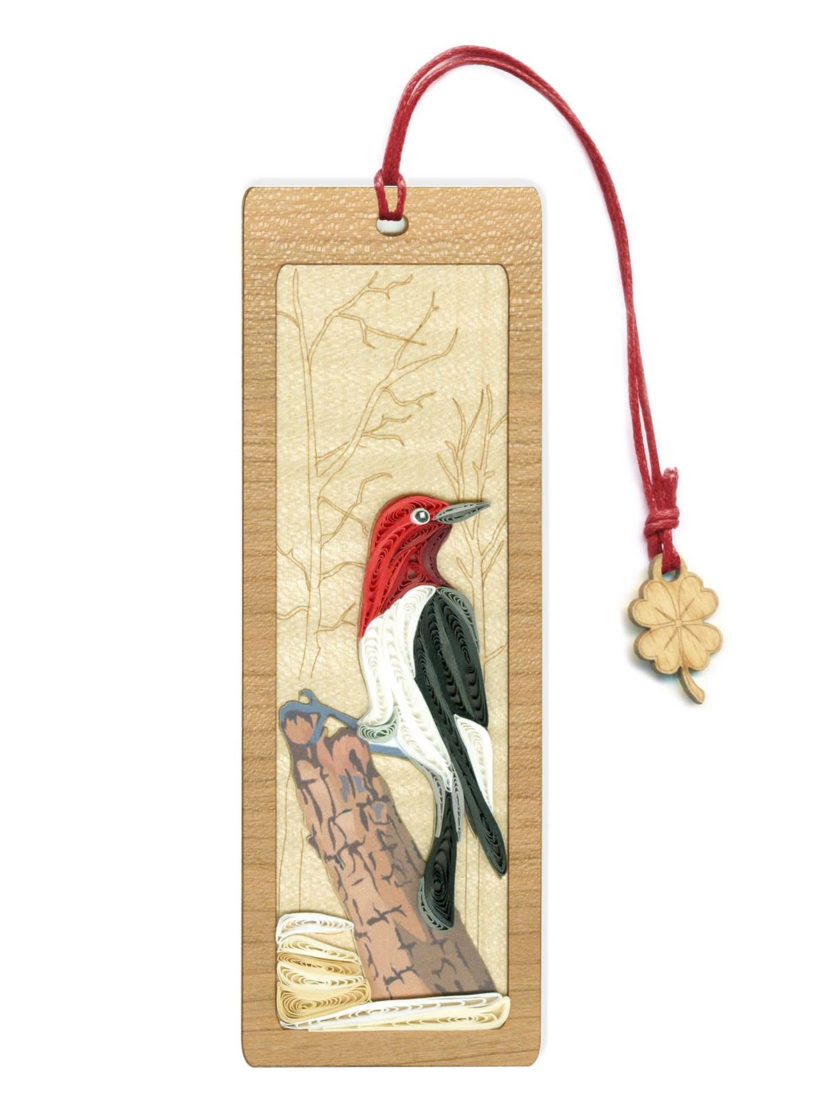 Hand Quilled Bookmark Red Headed Woodpecker #BM12162