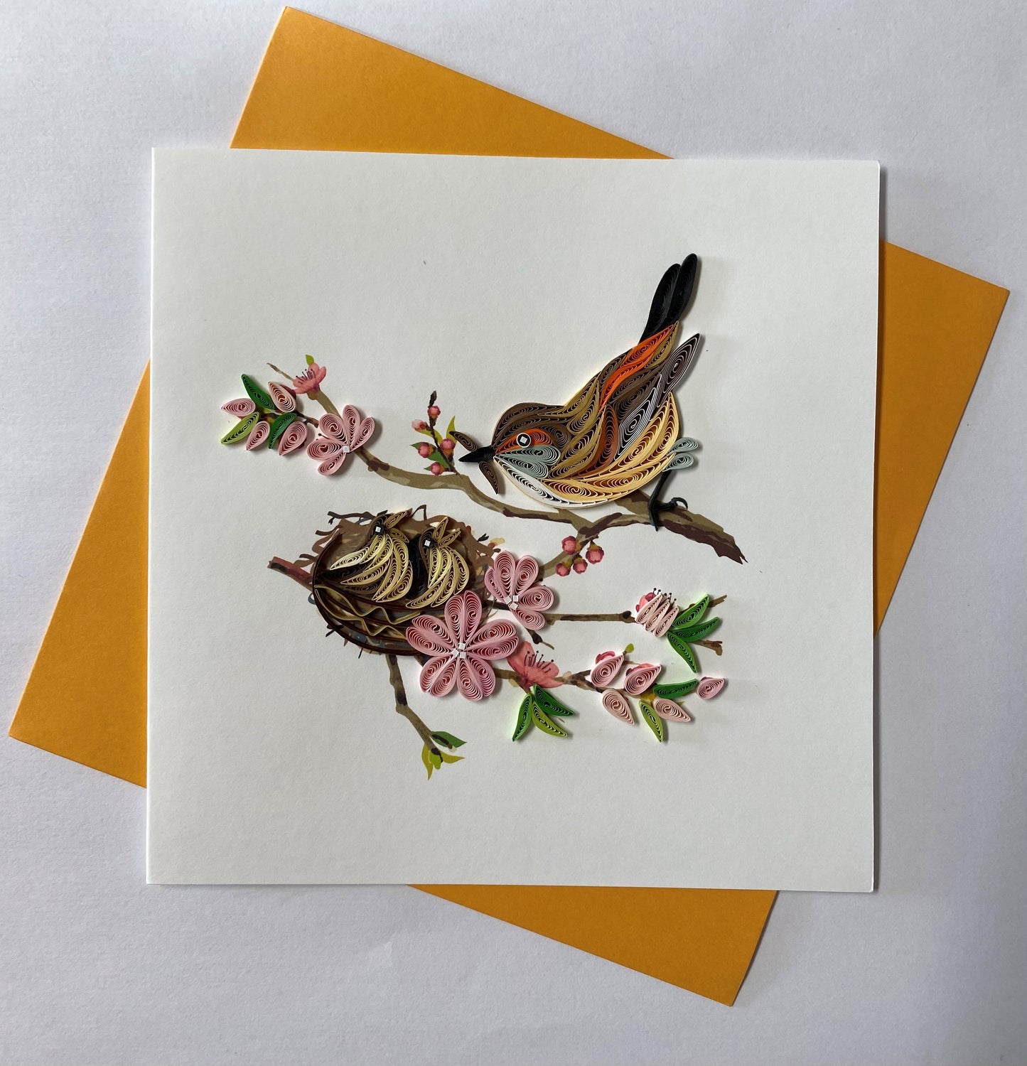 Hand Quilled Greeting Card Bird and Nest #10935