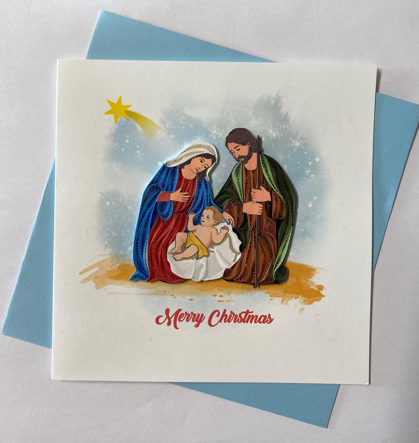 Hand Quilled Greeting Card Nativity Scene #10936