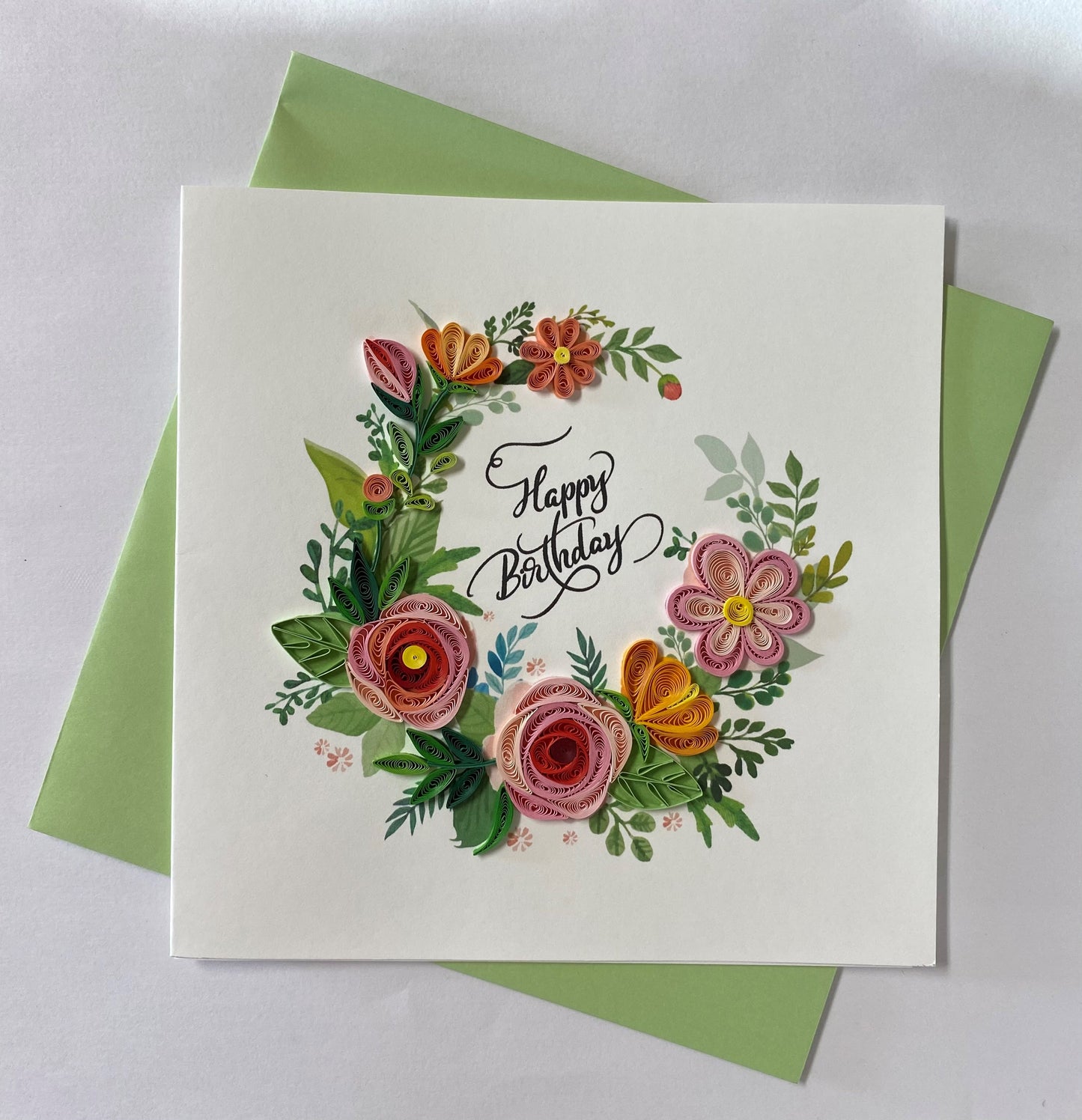 Hand Quilled Greeting Card Happy Birthday Floral #10950