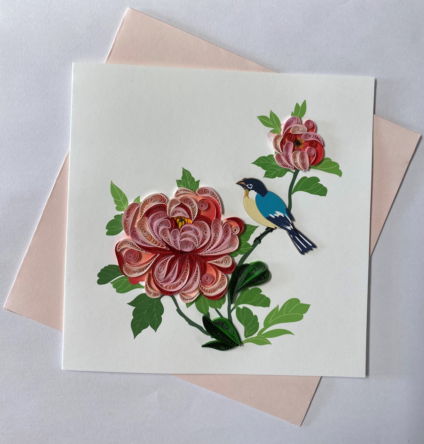 Hand Quilled Greeting Card Peony #10969