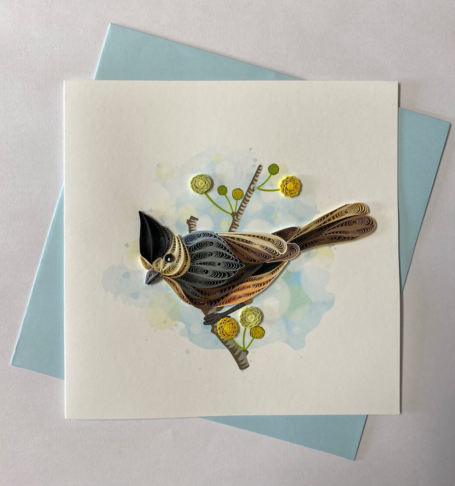 Hand Quilled Greeting Card Blue Titmouse #10990