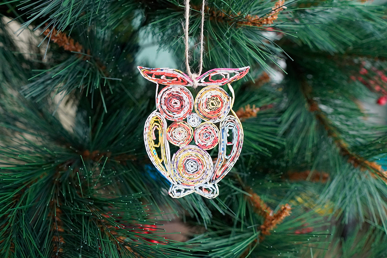 Hand Quilled Recycled Magazine Owl Ornament #QO11102