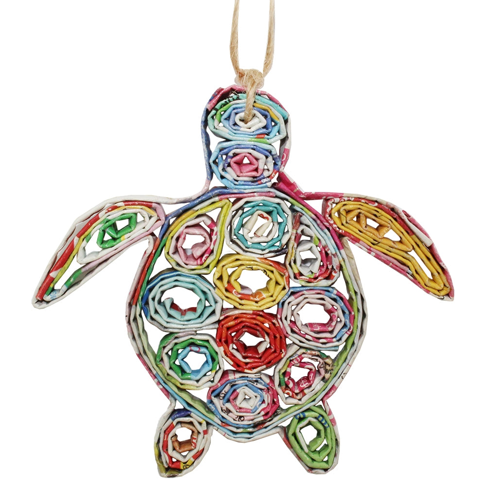Hand Quilled Recycled Magazine Turtle Ornament #QO11104