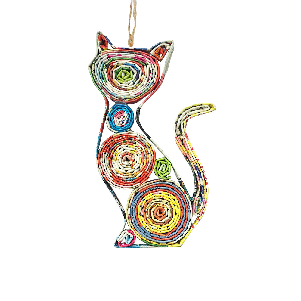Hand Quilled Recycled Magazine Cat Ornament #QO11106