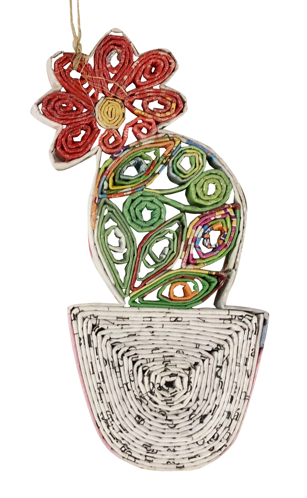 Hand Quilled Recycled Magazine Blooming Cactus Ornament #QO11107
