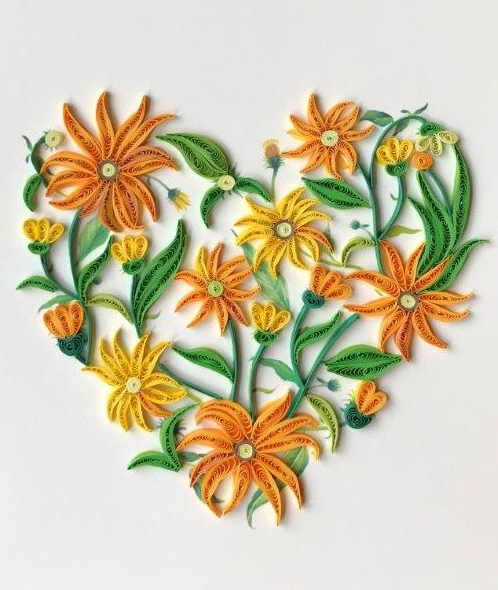 Hand Quilled Greeting Card Floral Heart #10501