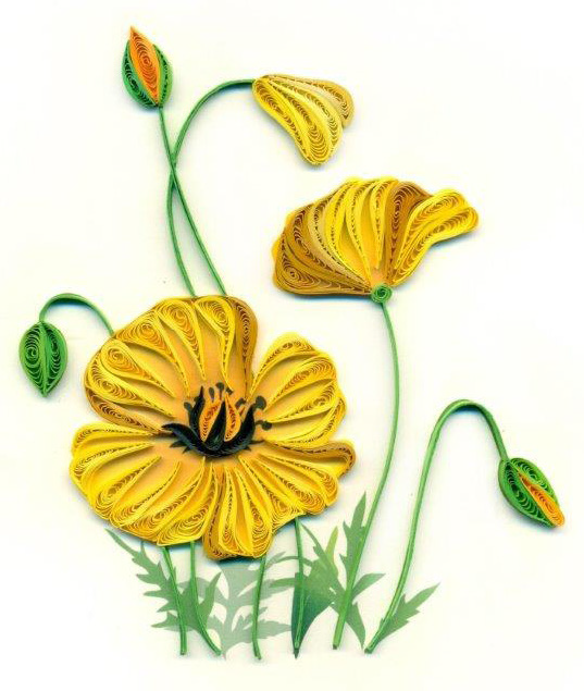 Hand Quilled Greeting Card Yellow Poppy #10612