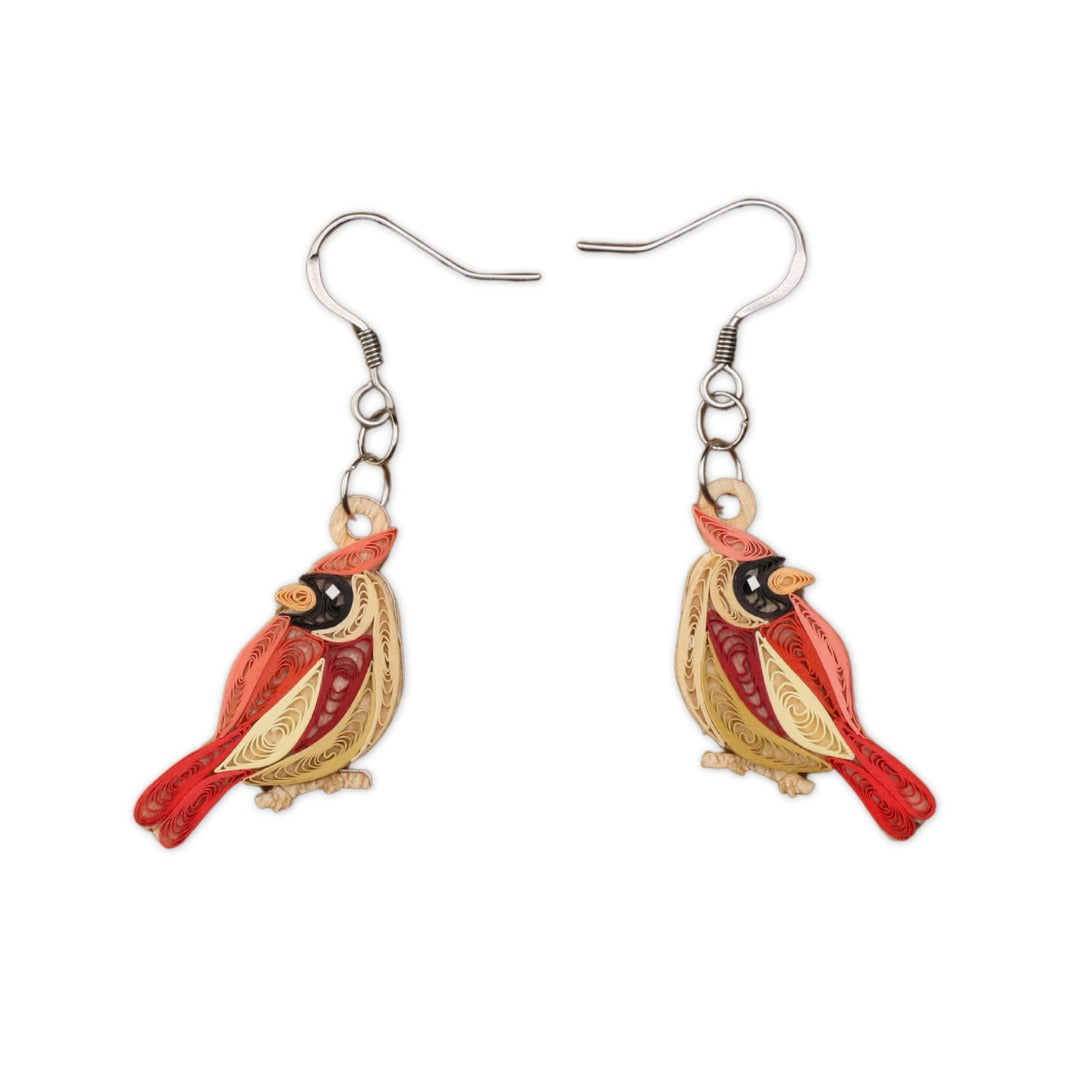 Hand Quilled Female Cardinal Earrings #QE12169