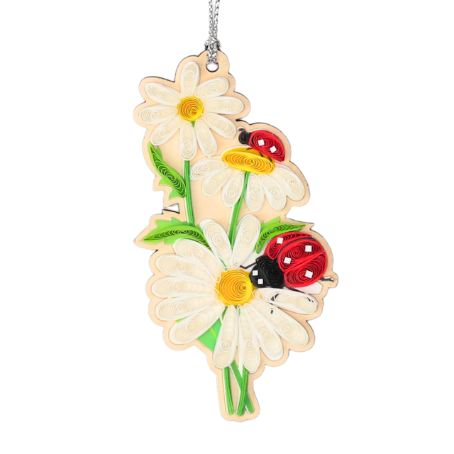 Hand Quilled Lady Bug and Daisy Ornament #QO12097