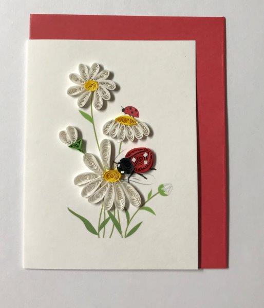 Hand Quilled Gift Enclosure Mini Card Ladybug and Daisy #GE10710