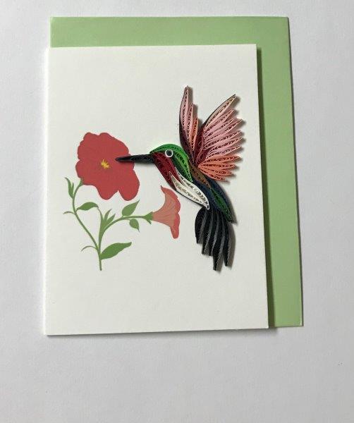 Hand Quilled Gift Enclosure Mini Card Hummingbird #GE10723