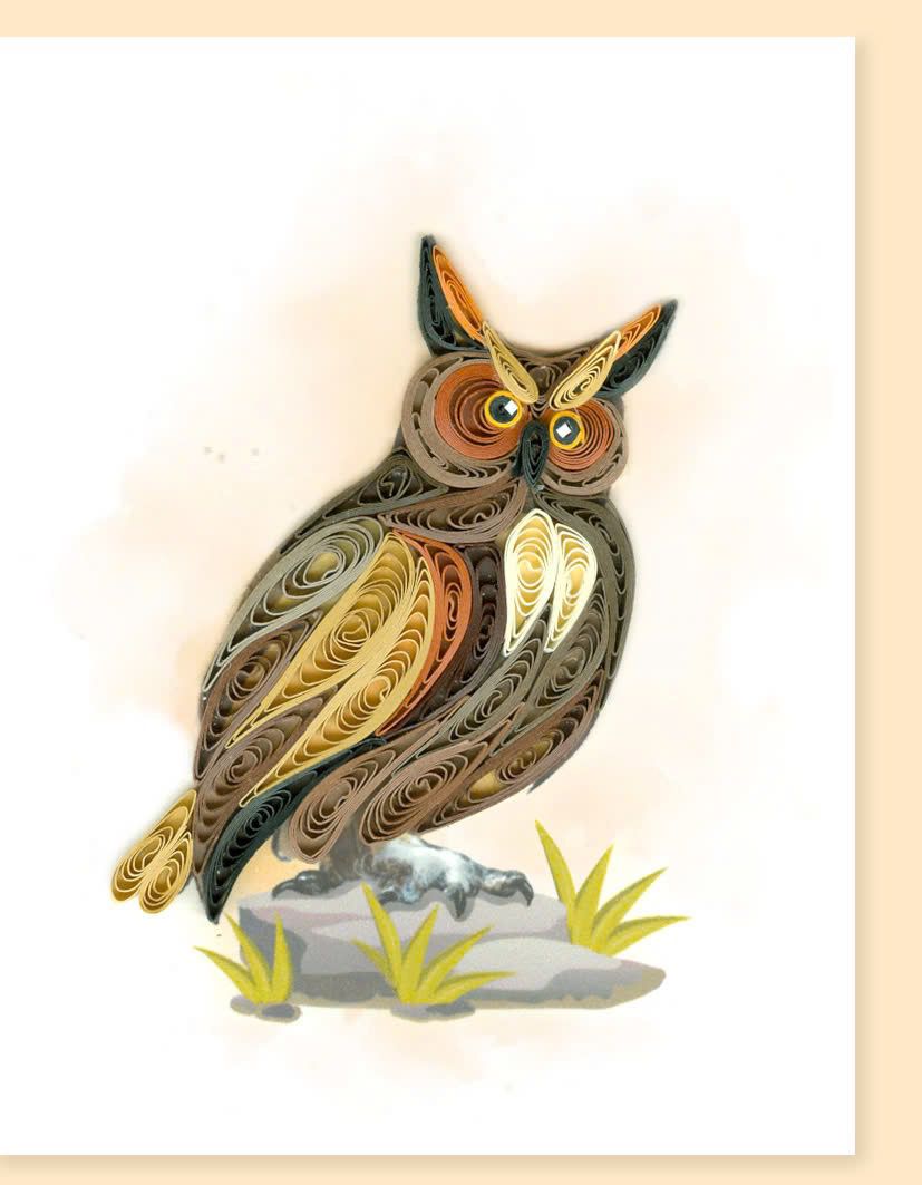 Hand Quilled Gift Enclosure Mini Card Great Horned Owl #GE