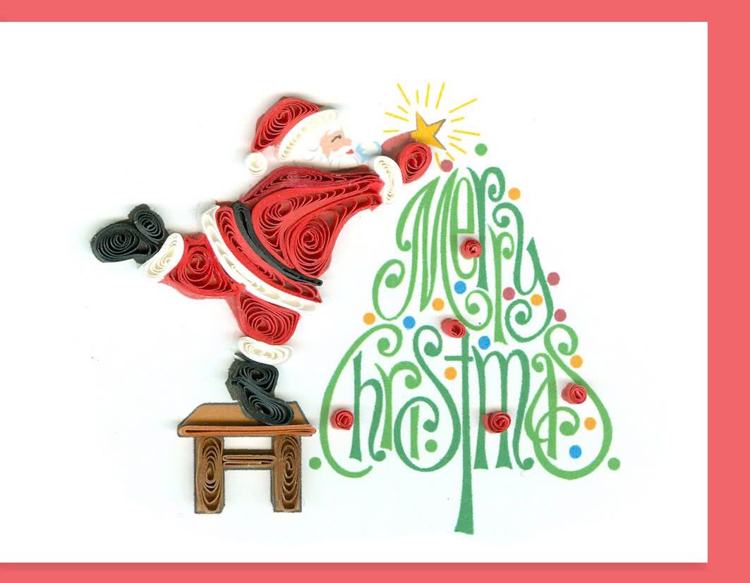 Hand Quilled Gift Enclosure Mini Card Santa Merry Christmas #GE