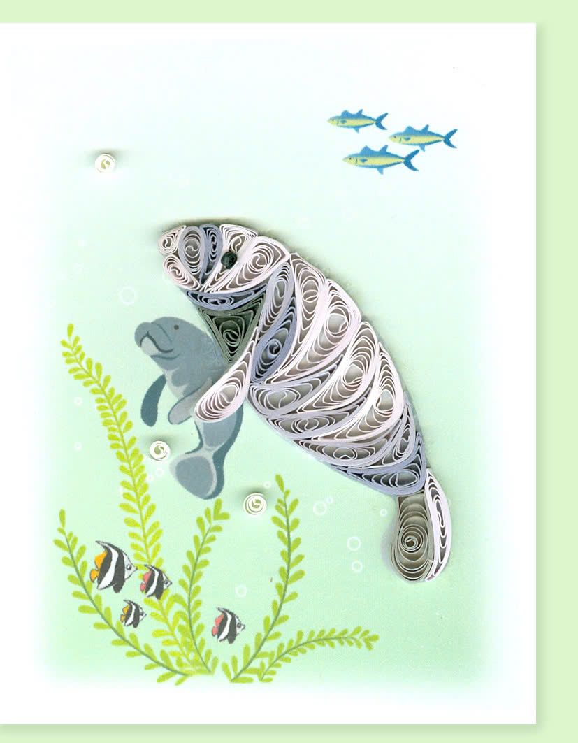 Hand Quilled Gift Enclosure Mini Card Manatee #GE12227