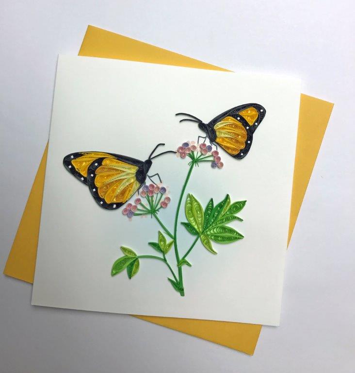 Hand Quilled Greeting Card Monarch Butterflies #10245