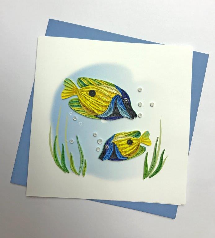 Hand Quilled Greeting Card Yellow Fish #10255