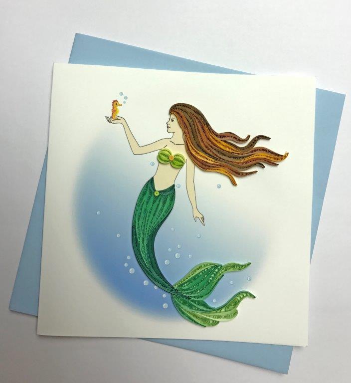 Hand Quilled Greeting Card Mermaid #10260