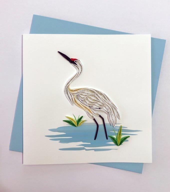 Hand Qullled Greeting Card Crane #10313