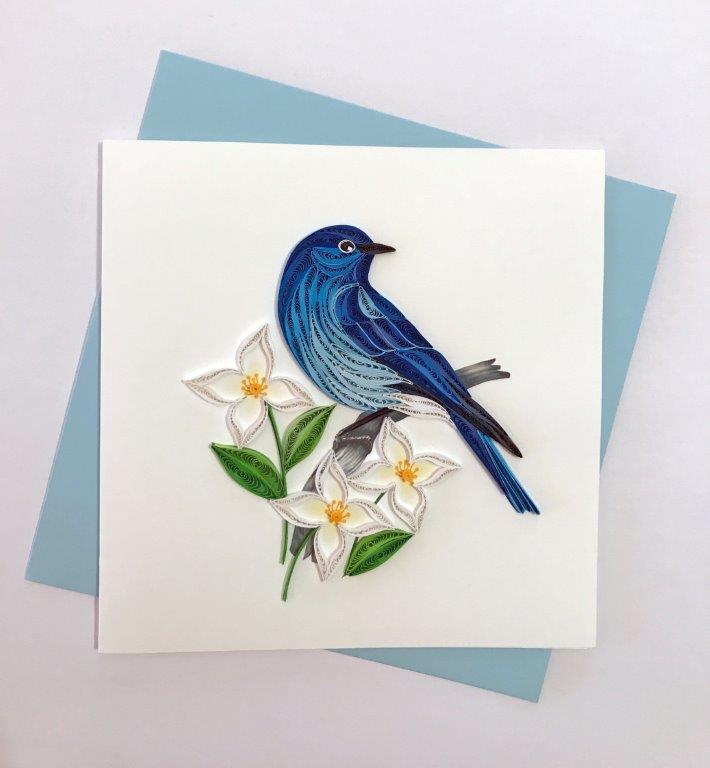 Hand Quilled Greeting Card Blue Bird #10320