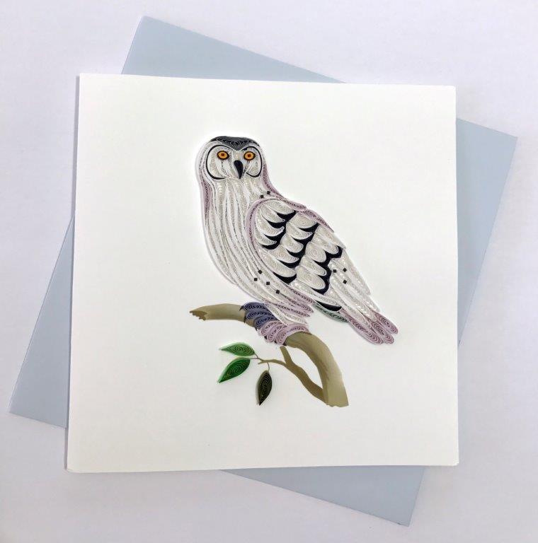 Hand Quilled Greeting Card Snowy Owl #10326