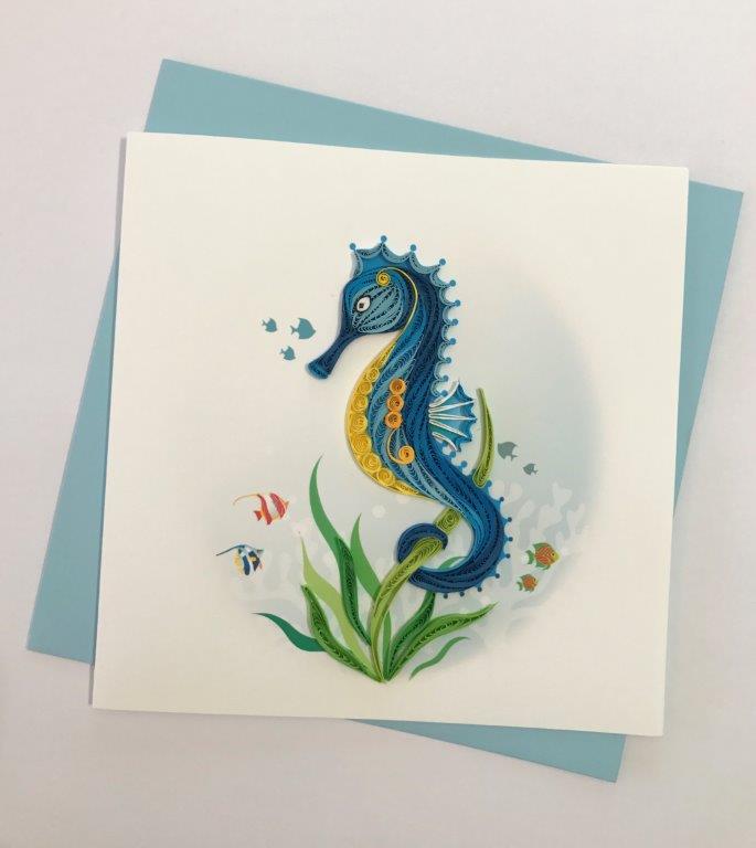 Hand Quilled Greeting Card Sea Horse #10337