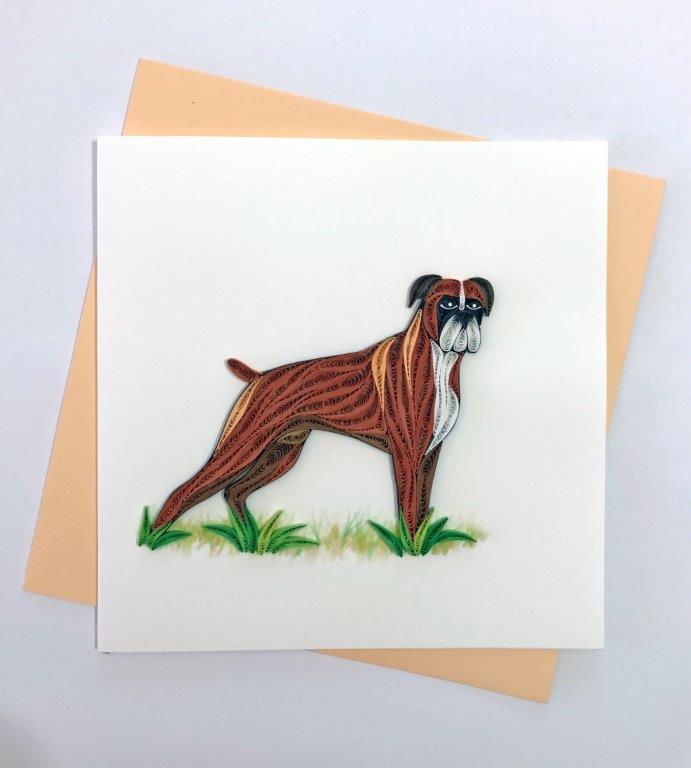 Hand Quilled Greeting Card Boxer Dog #10341