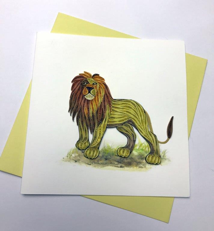 Hand Quilled Greeting Card Lion #10351