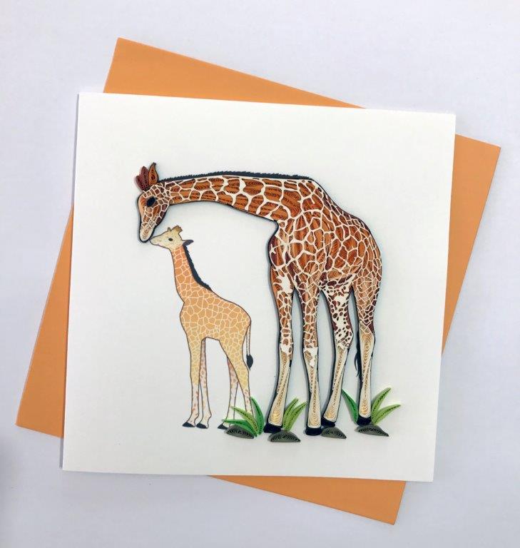 Hand Quilled Greeting Card Giraffe and Baby #10355