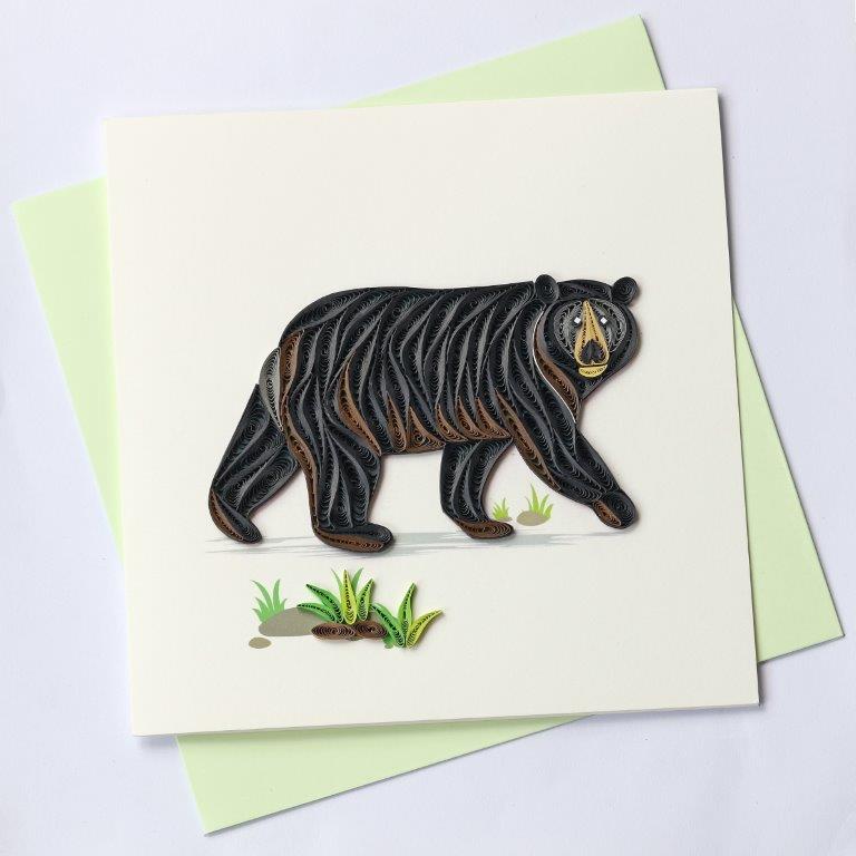 Hand Quilled Greeting Card Black Bear #10361