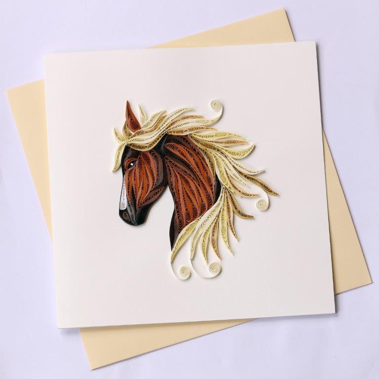 Hand Quilled Greeting Card Stallion #10377