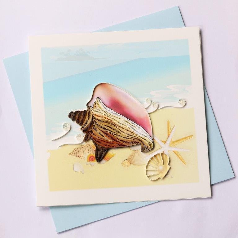 Hand Quilled Greeting Card Conch Shell #10422