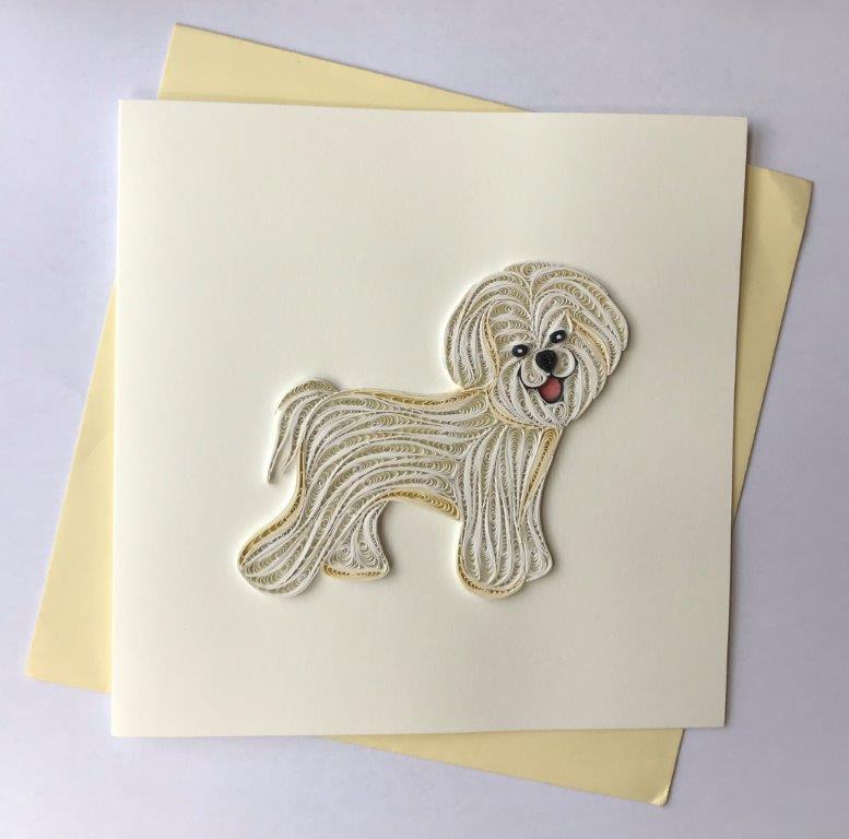 Hand Quilled Greeting Card Bichon #10516