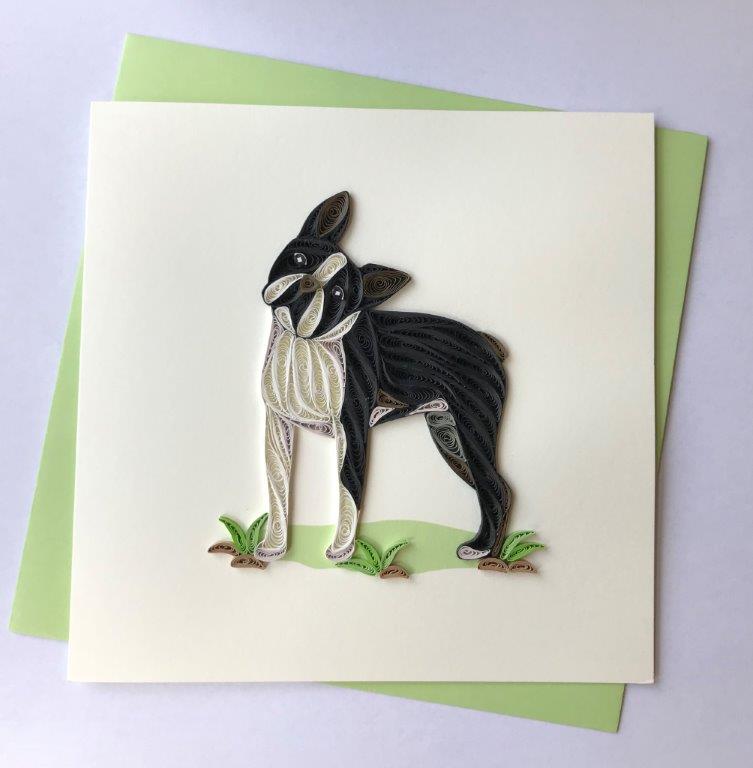 Hand Quilled Greeting Card Boston Terrier #10517