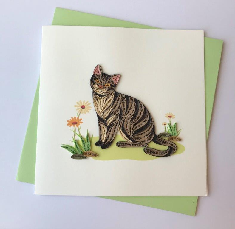 Hand Quilled Greeting Card Tabby Cat #10564
