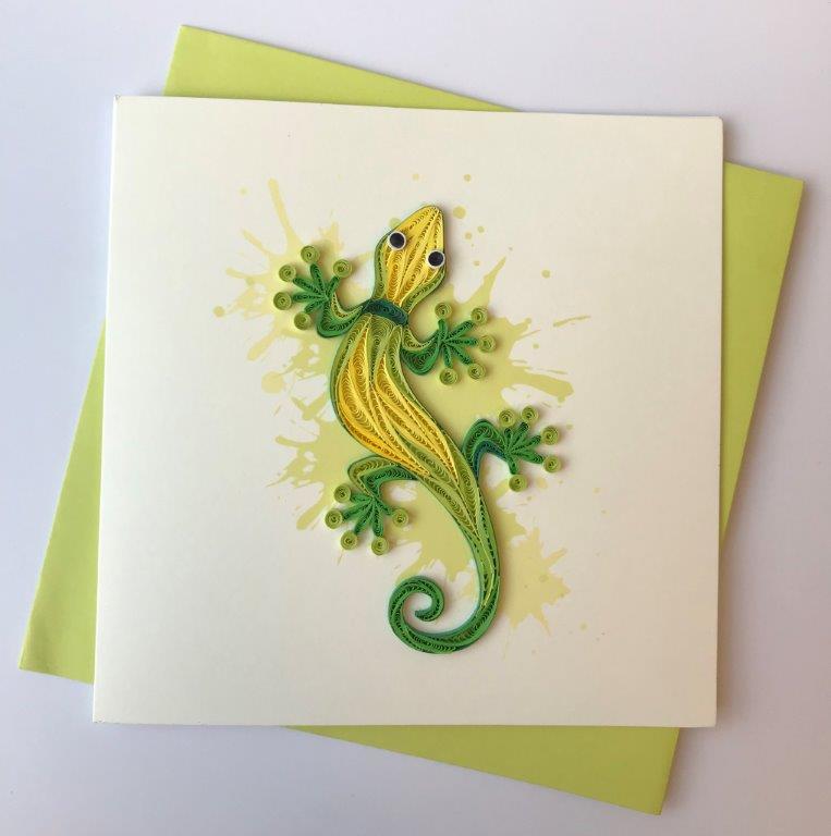 Hand Quilled Greeting Card Gecko #10569