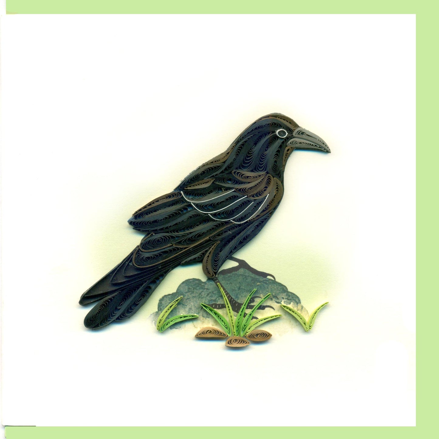 Hand Quilled Greeting Card Crow #10596