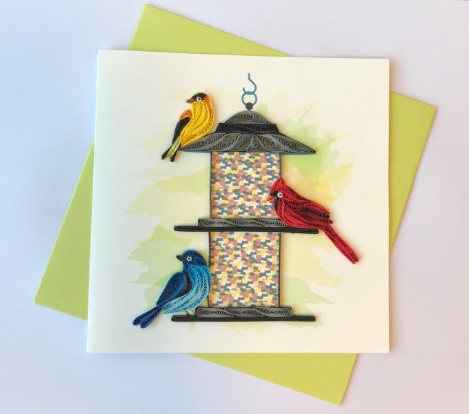 Hand Quilled Greeting Card Bird Feeder #10740