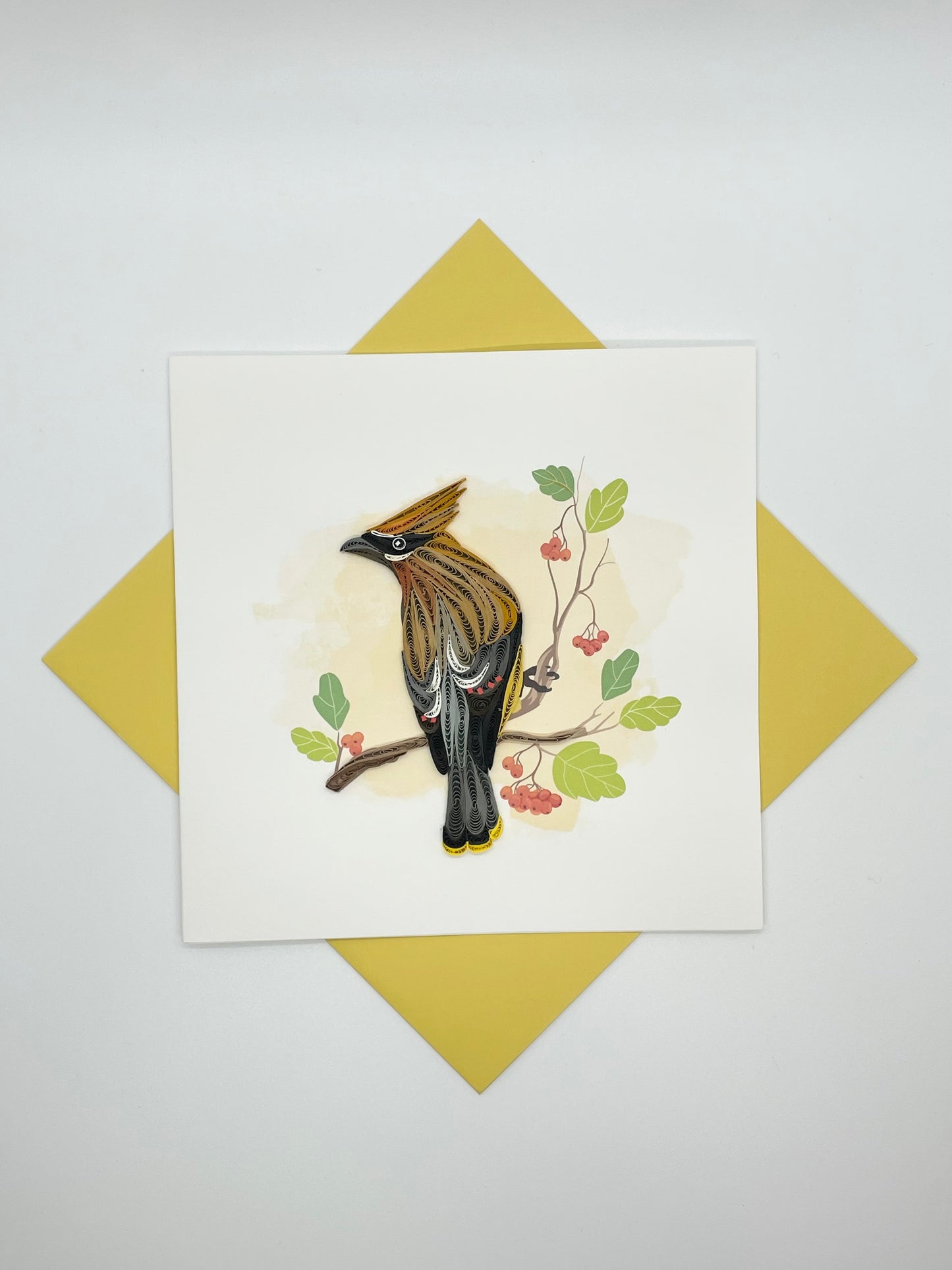 Hand Quilled Greeting Card Cedar Wax Wing #10960