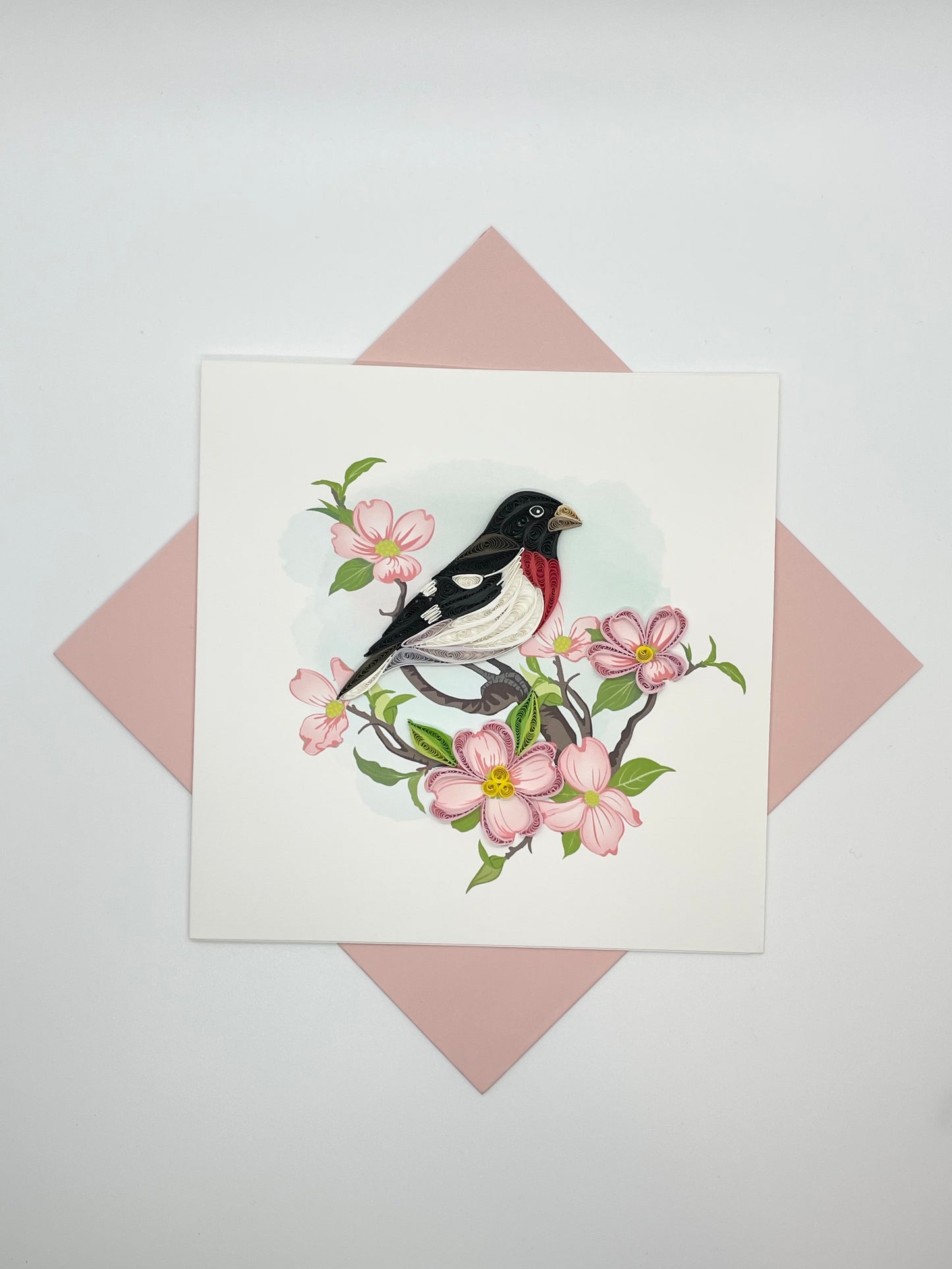 Hand Quilled Greeting Card Rose Breasted Grosbeak #10961