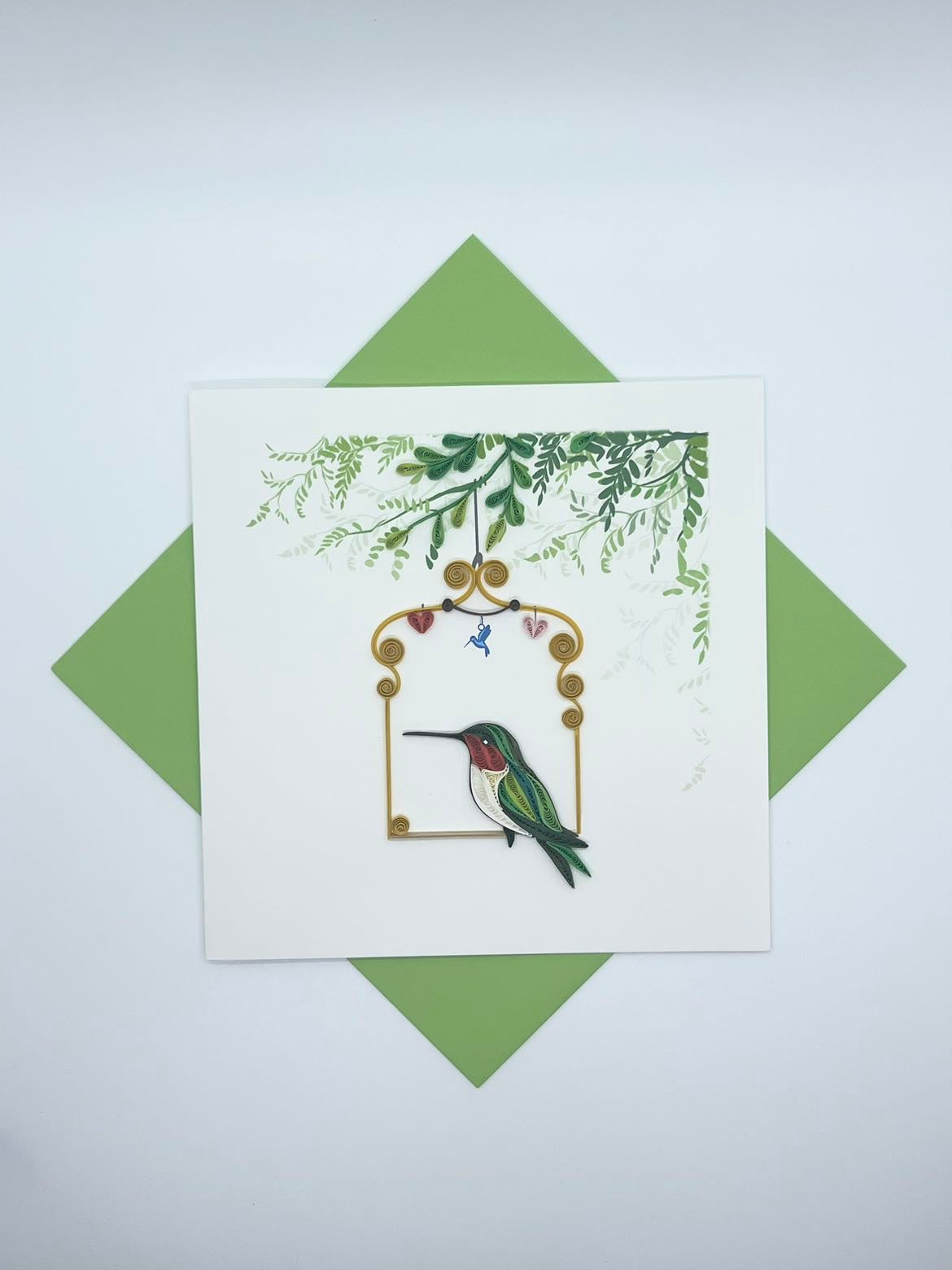 Hand Quilled Greeting Card Hummingbird on Perch #12020