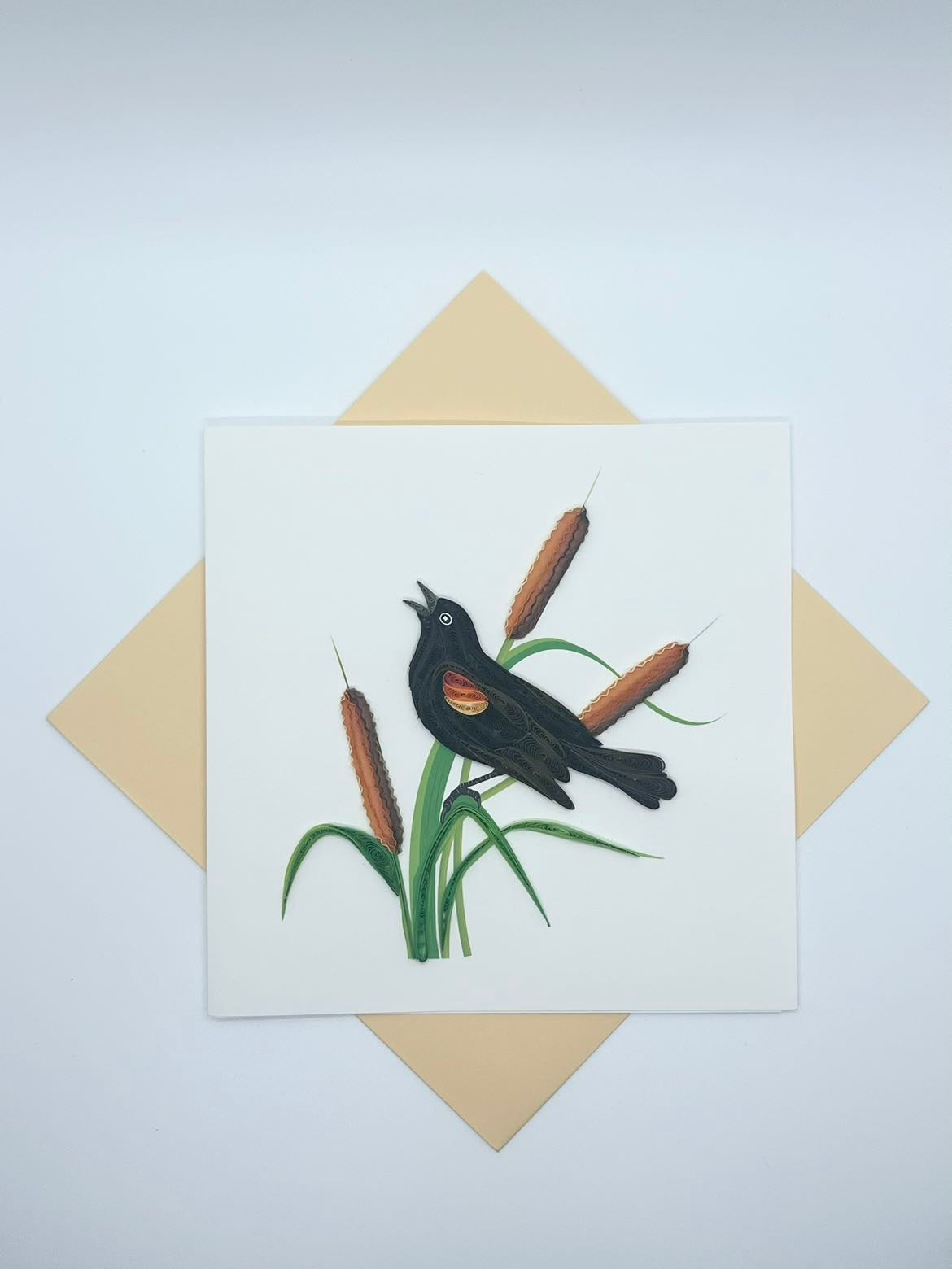 Hand Quilled Greeting Card Red Winged Blackbird #12024