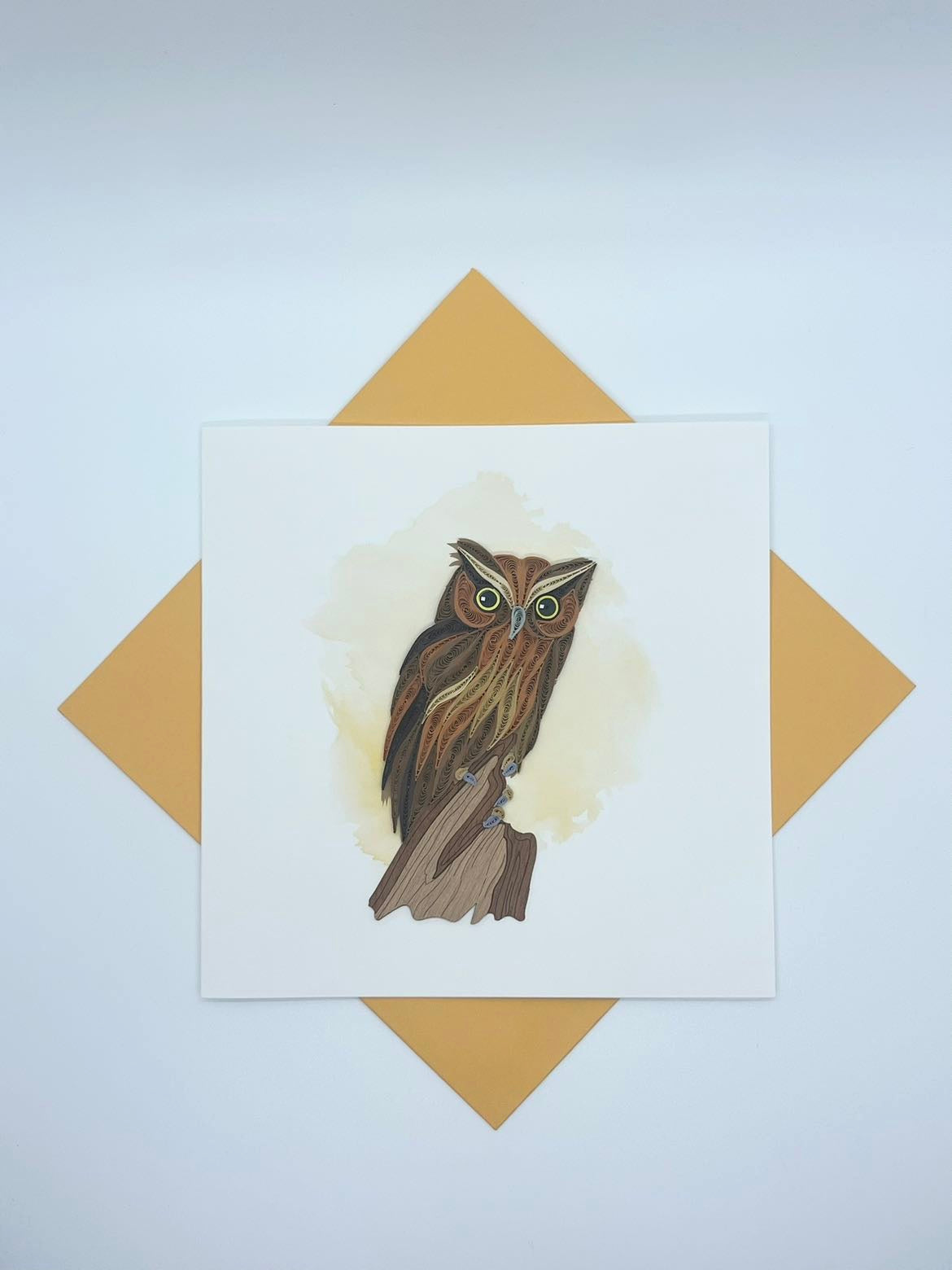 Hand Quilled Greeting Card Owl #12029