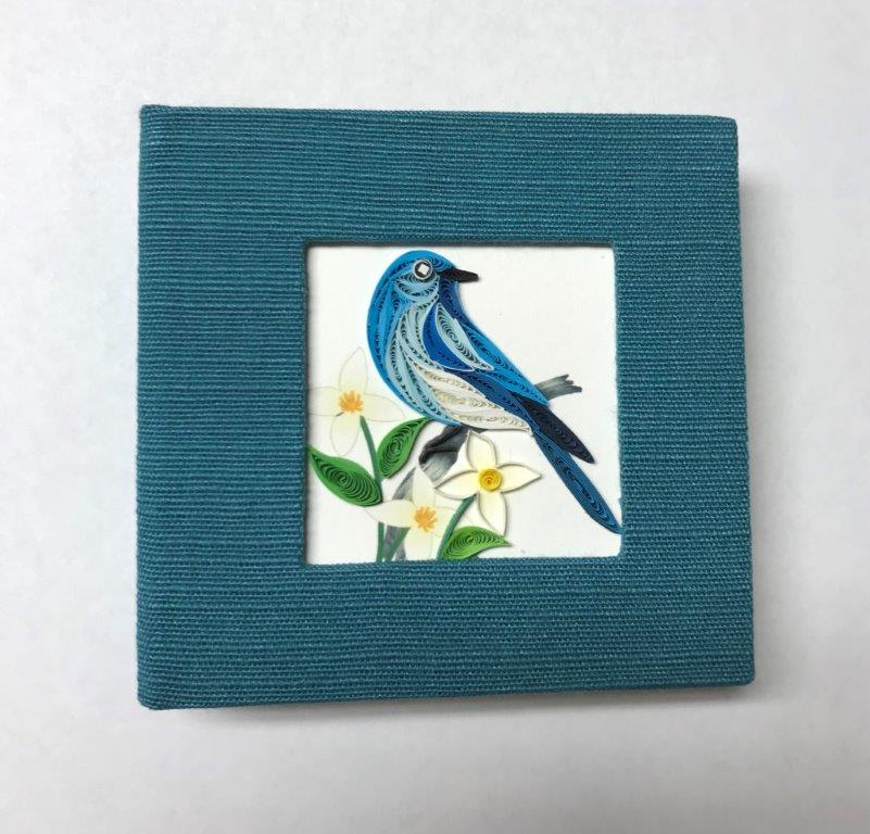 Hand Quilled Sticky Note Cover Blue Bird #SN10460