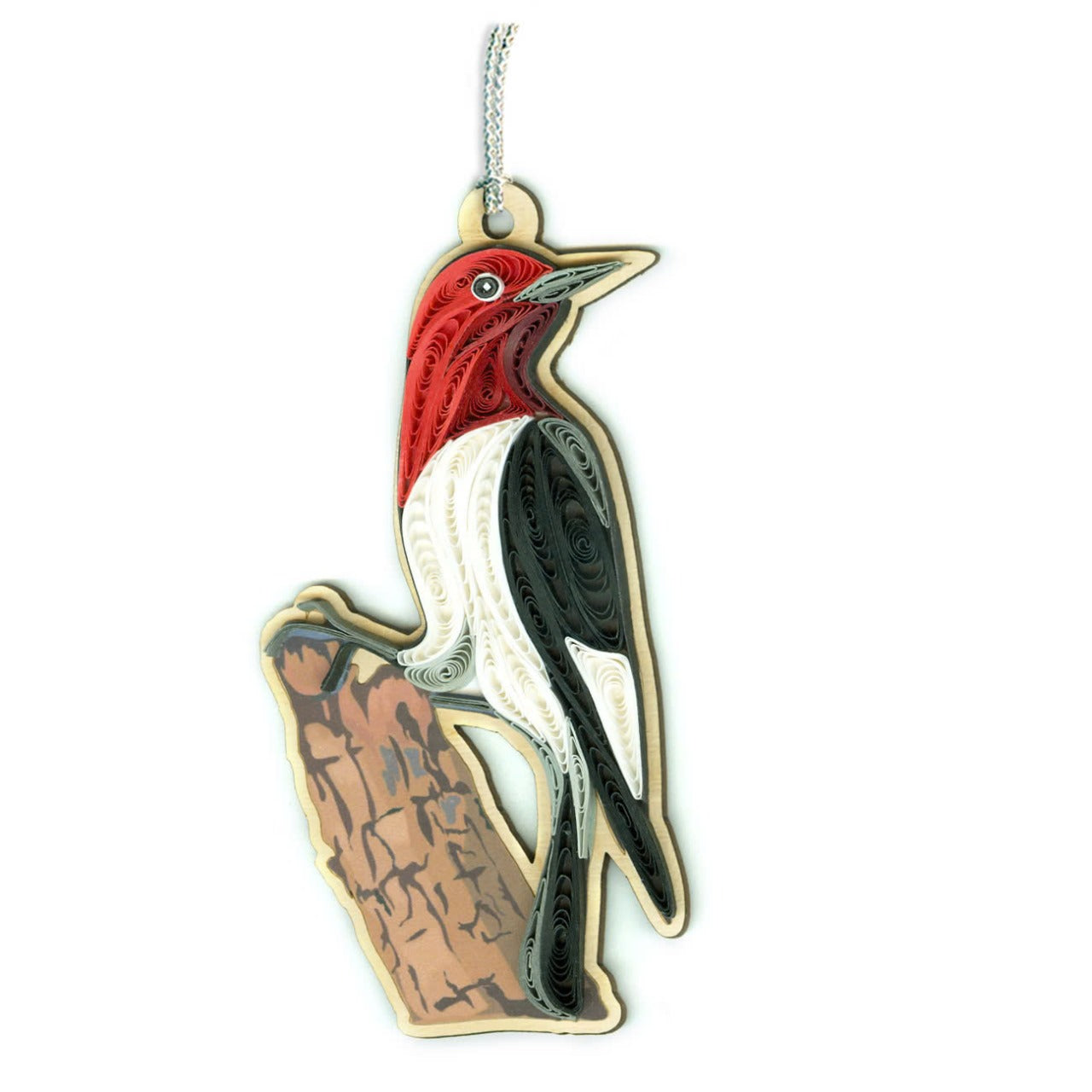 Hand Quilled Red Headed Woodpecker Ornament #QO12189