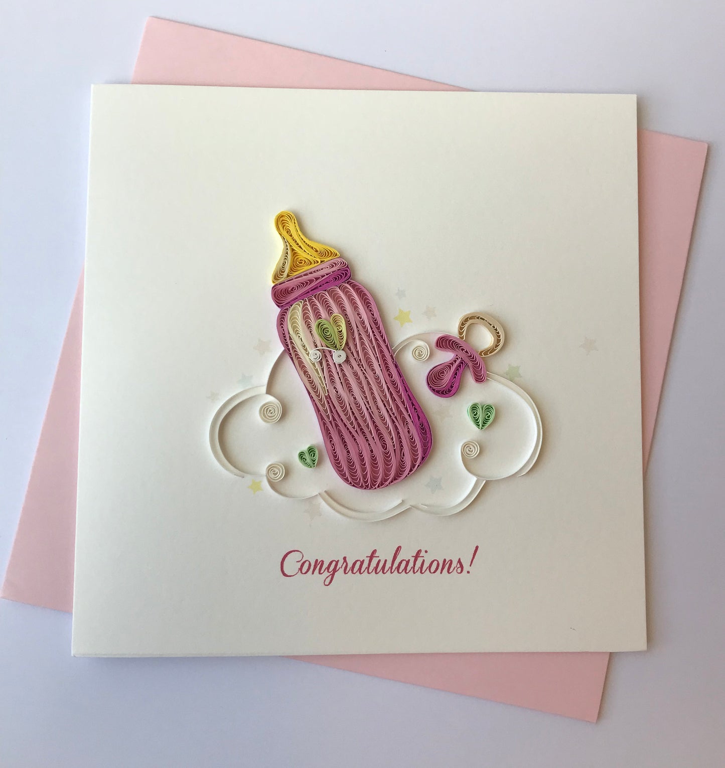 Hand Quilled Greeting Card Pink Congrats #QC 10575