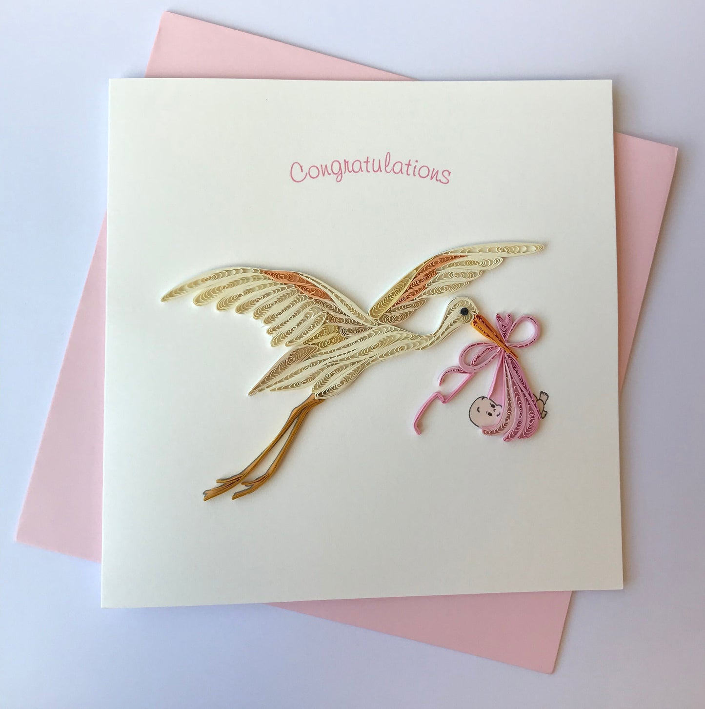Hand Quilled Greeting Card Stork Girl #QC10538