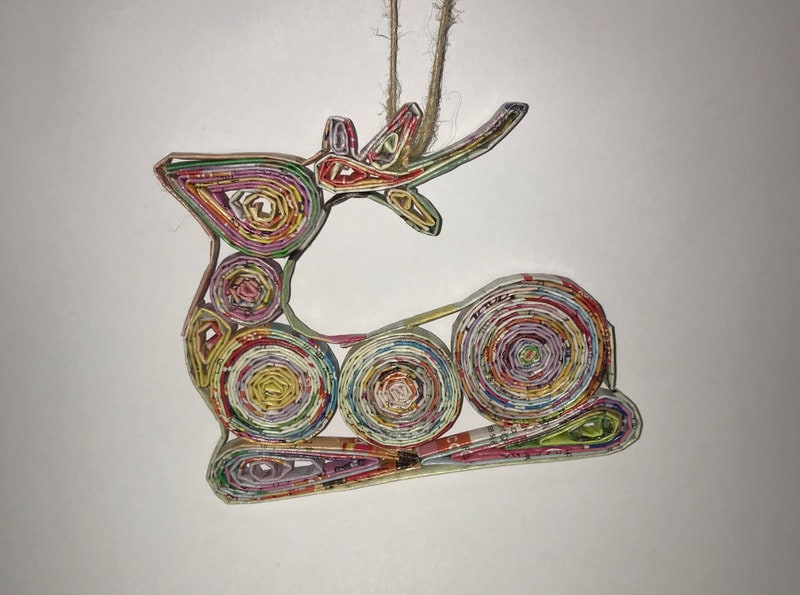 Hand Quilled Recycled Magazine Deer Ornament #QO10641