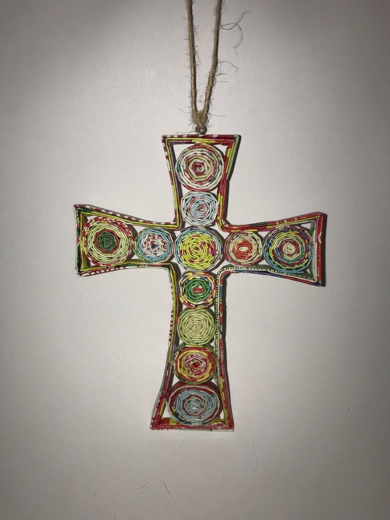Hand Quilled Recycled Magazine Cross Ornament #QO10688