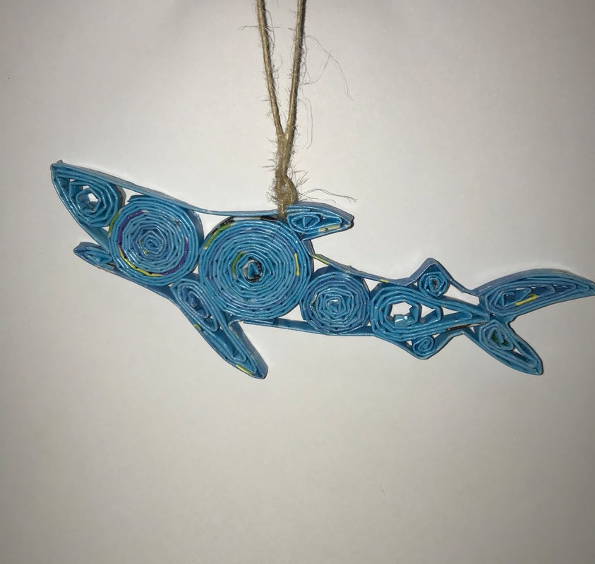 Hand Quilled Recycled Magazine SHARK Ornament #QO10662